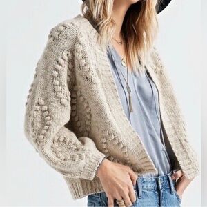 Lucky Brand cable knit bobble cardigan sweater S